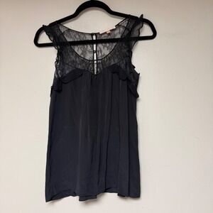 Rebecca Taylor Black Lace Trim Silk Tank Top‎ Blouse Women's Size 2
